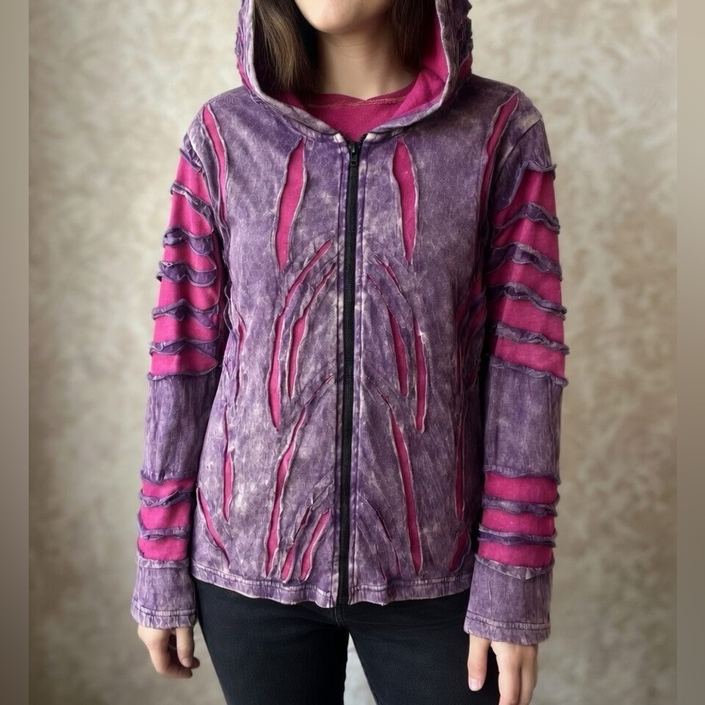 Shop Therapy Purple & Pink Distressed Zip Up Jacket | Size L